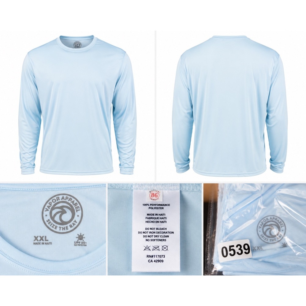 Vapor Apparel UPF 50+ Sun Protection Shirt Mens XXL Light Blue Long Gorpcore NWT